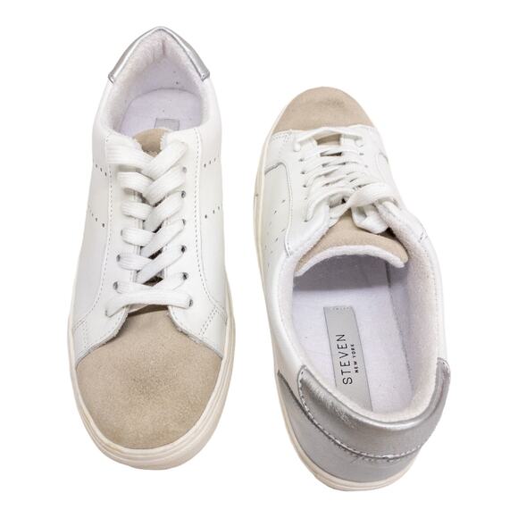 STEVEN NEW YORK  White  Silver Parody Sneakers 8.5 Women's - Picture 4 of 8
